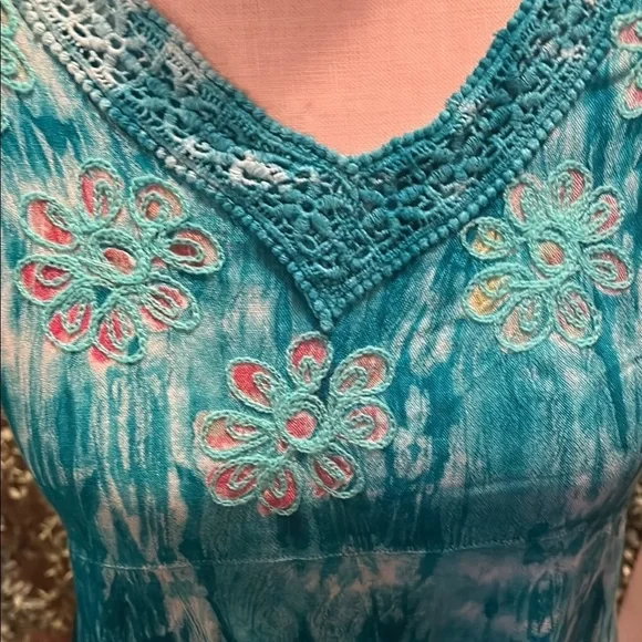 Teal Floral Women's Dress - Picture 2 of 5